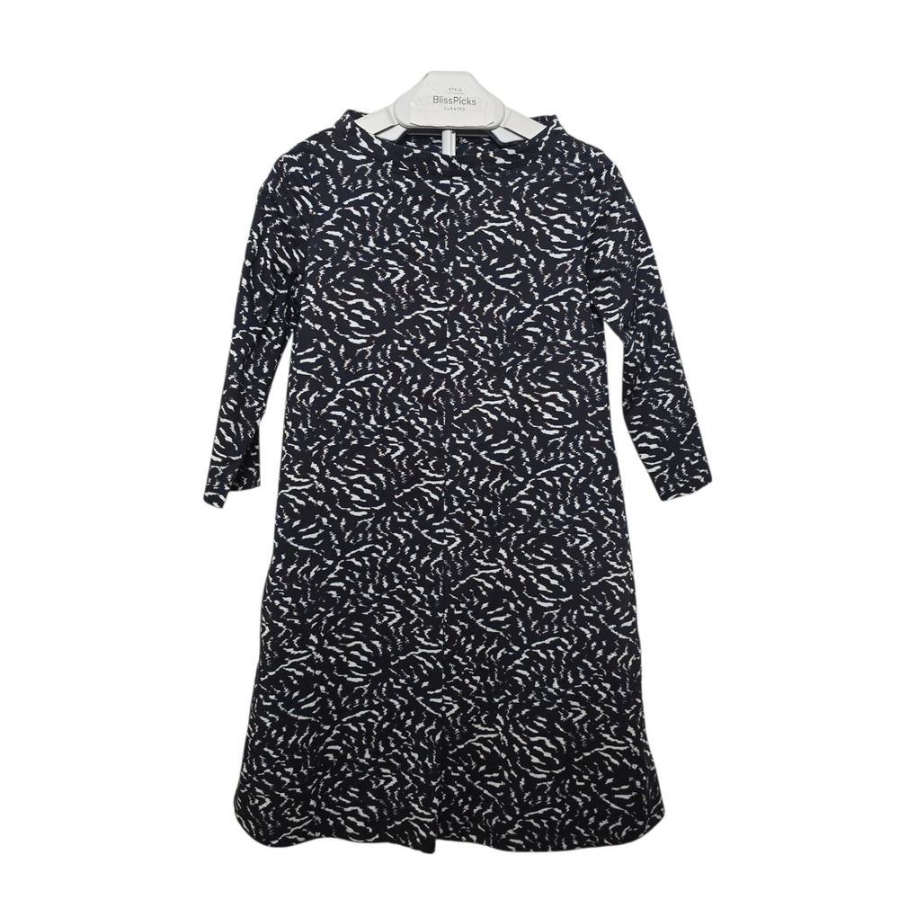COS Abstract Print Shift Dress 2 Navy Dark Academia Minimalist 3/4 Sleeve